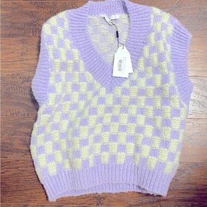 English Factory Checkered Knit Vest Lavender New with Tags